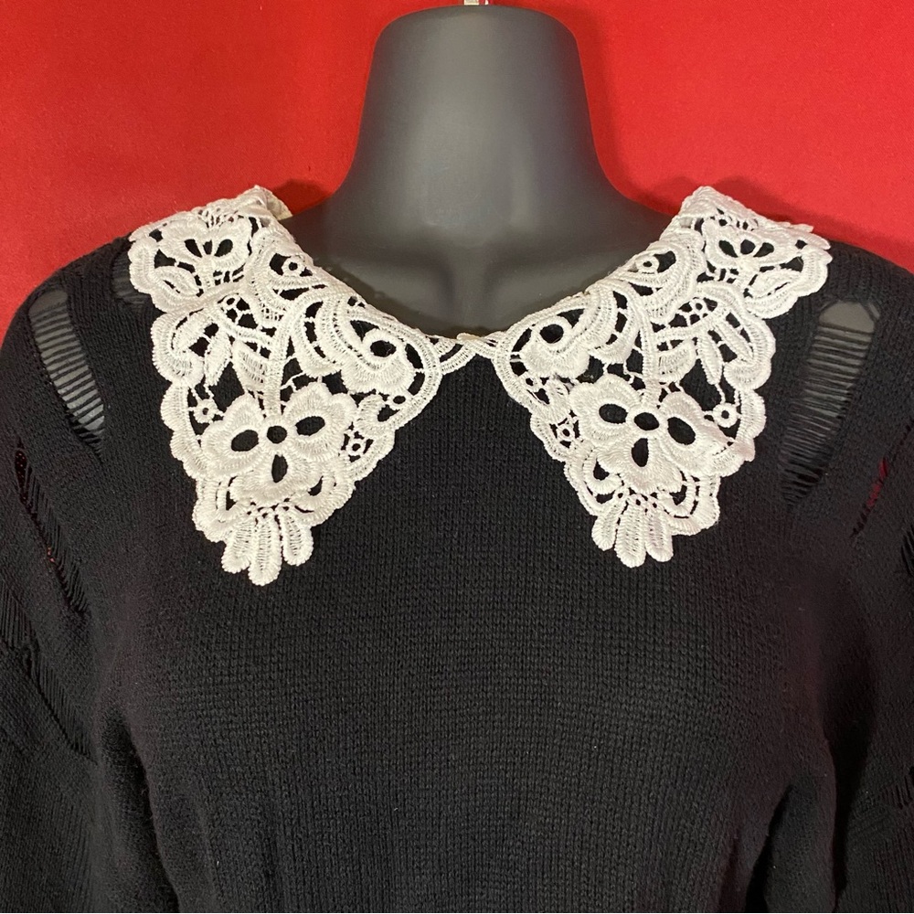 SOLD: Widow Dolls Kill Black Distressed Sweater Lace Collar S - Picture 7 of 10